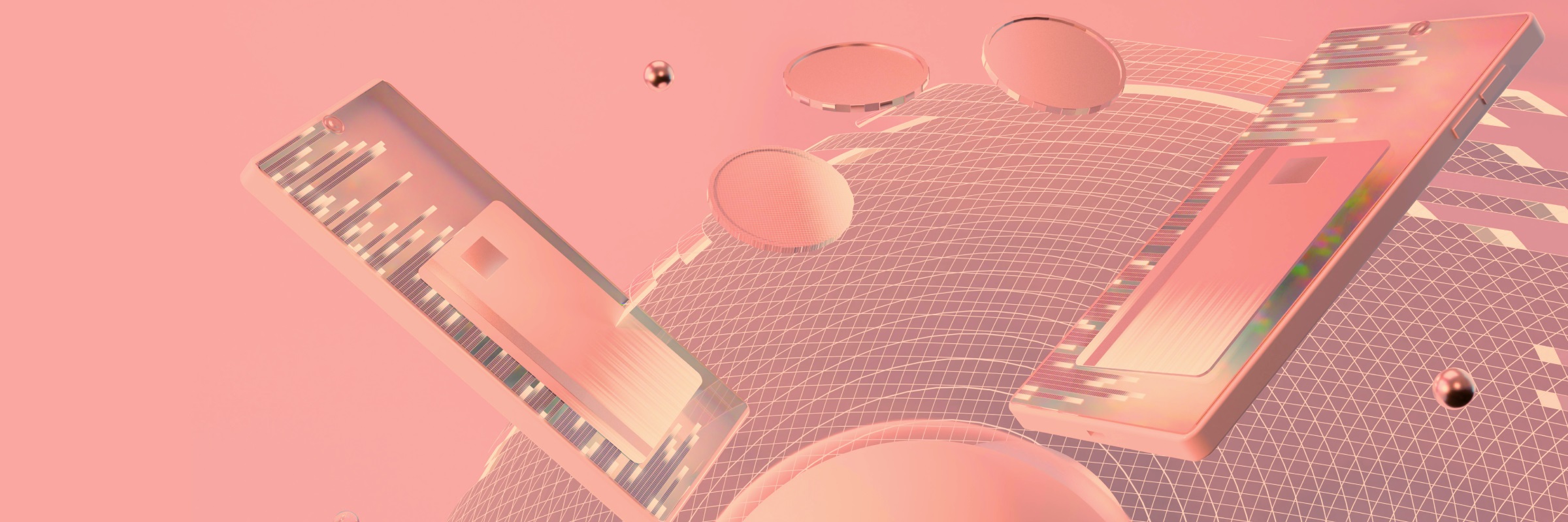 Virtuelle Handys vor rosa Hintergrund